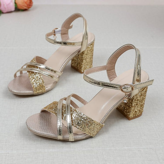 Damen Glamouröse Blockabsatz-Sandalen mit glitzernden Riemen EB