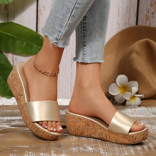 Damen Komfortable Wedge-Pantoletten mit breitem, verstellbarem Riemen EB