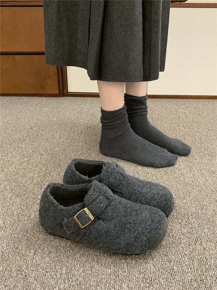 Damen Hausschuhe aus hochwertigem Wollfilz mit dekorativem Riemen und komfortabler Sohle EB
