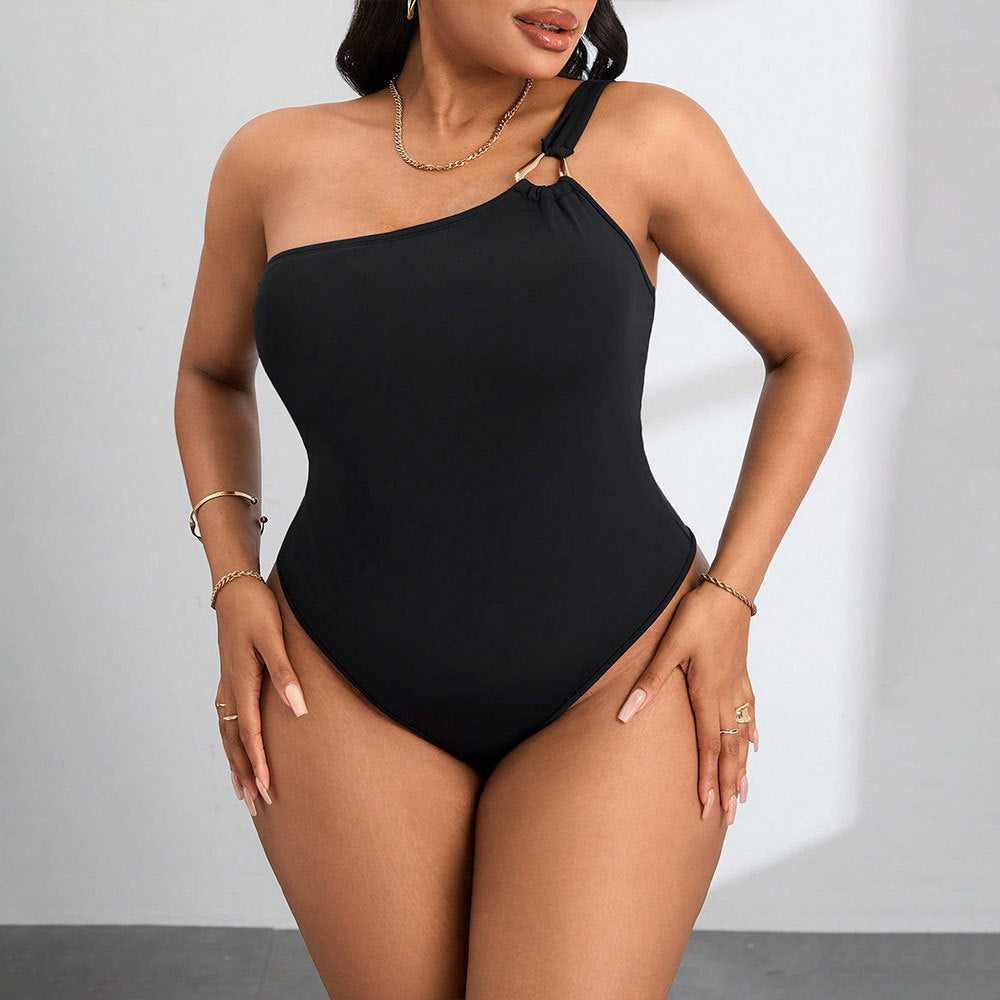 Damen Einteiler Badeanzug mit asymmetrischem Design und raffiniertem Schulterdetail EB