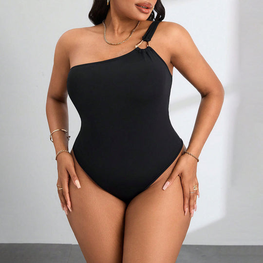 Damen Einteiler Badeanzug mit asymmetrischem Design und raffiniertem Schulterdetail EB