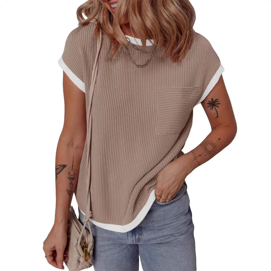 Damen modisches T-Shirt mit strukturiertem Material und Brusttasche EB