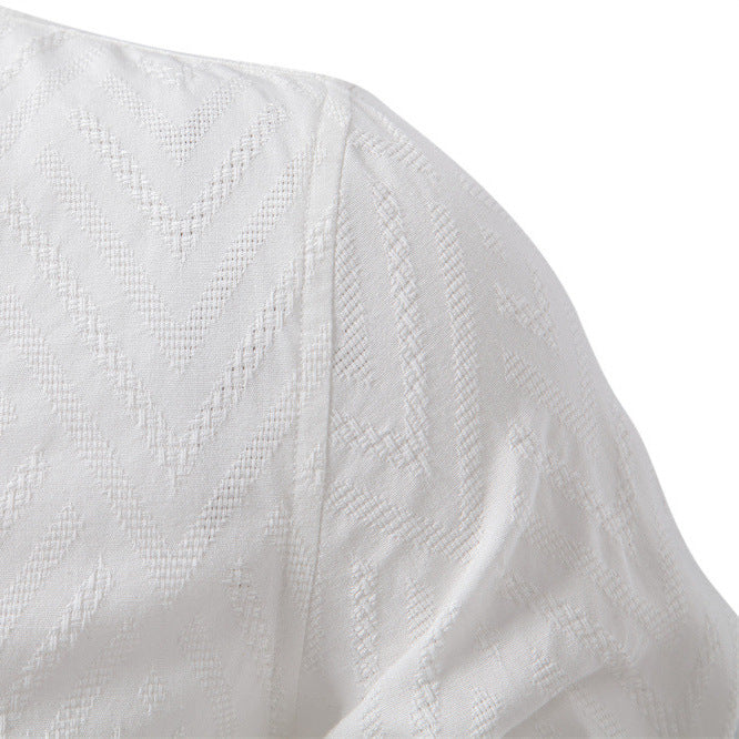 Herren nan Jacquard-Hemd mit Stehkragen, halber Knopfleiste und Holzoptik-Knöpfen EB
