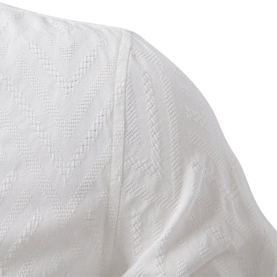 Herren nan Jacquard-Hemd mit Stehkragen, halber Knopfleiste und Holzoptik-Knöpfen EB