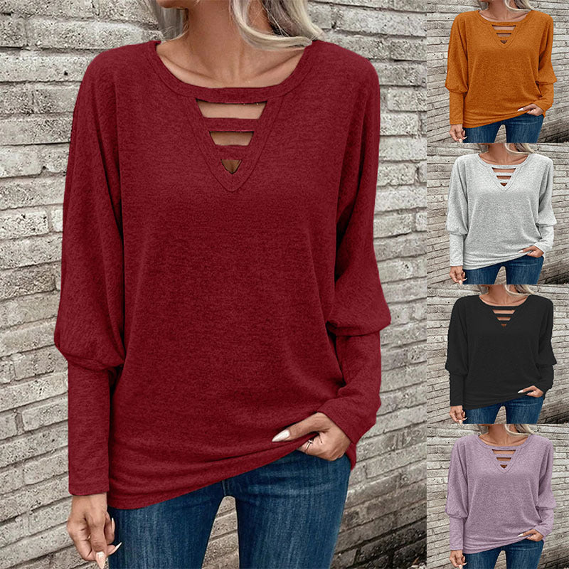 Damen lässiges Oberteil mit V-Ausschnitt und Cut-Out-Details EB