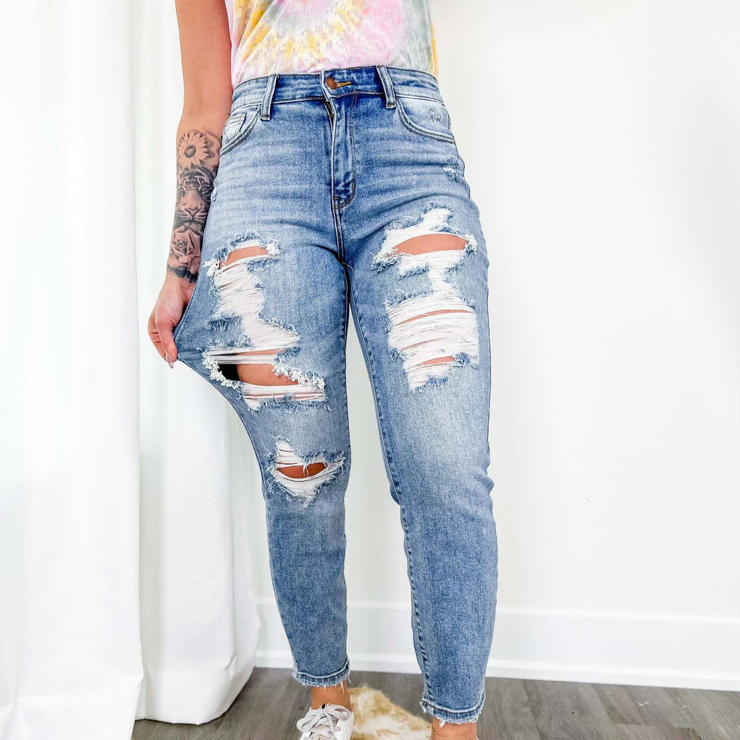 Damen Ripped Denim Jeans EB