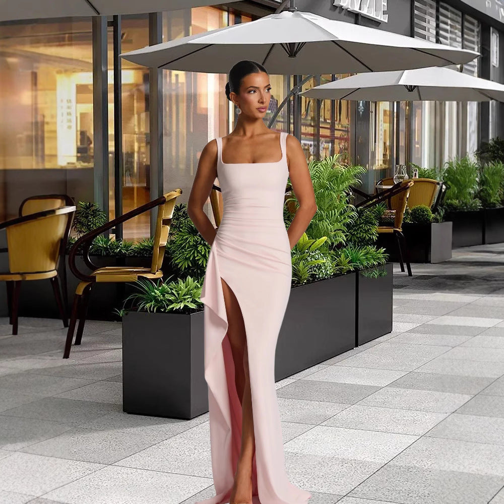 Damen Figurbetontes Jerseyabendkleid mit asymmetrischem Schlitz und Spaghetti-Trägern EB