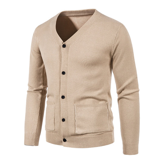 Herren nan schlanker Feinstrick-Cardigan mit V-Ausschnitt, Knopfleiste und aufgesetzten Taschen EB