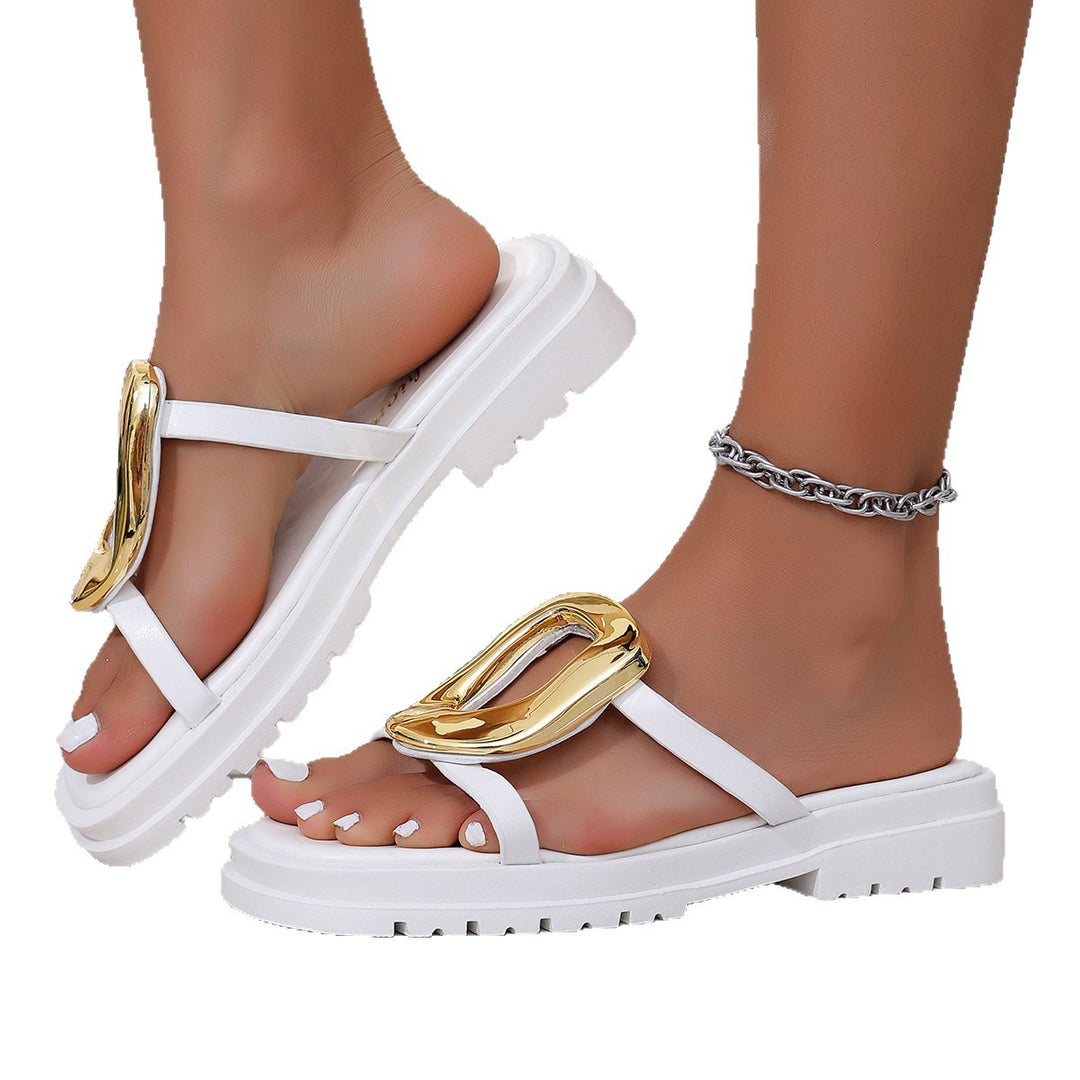 Damen modische Riemensandalen mit eleganter Goldapplikation und rutschfester Sohle EB
