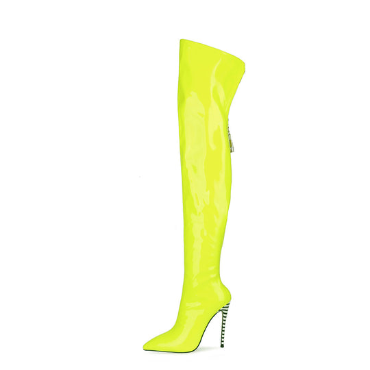 Femme Über-die-Knie Hochglanz Stiletto Stiefel EB