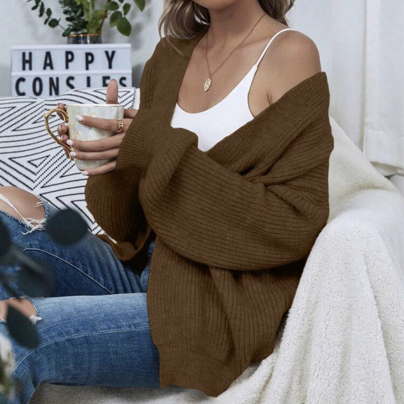 Damen Offener Oversize-Strickcardigan mit Raglanärmeln und feiner Rippenstruktur EB