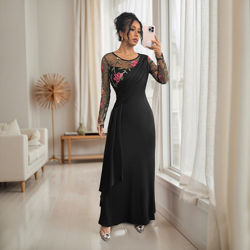 Damen Elegantes Wickelkleid mit floralem Mesh-Detail EB