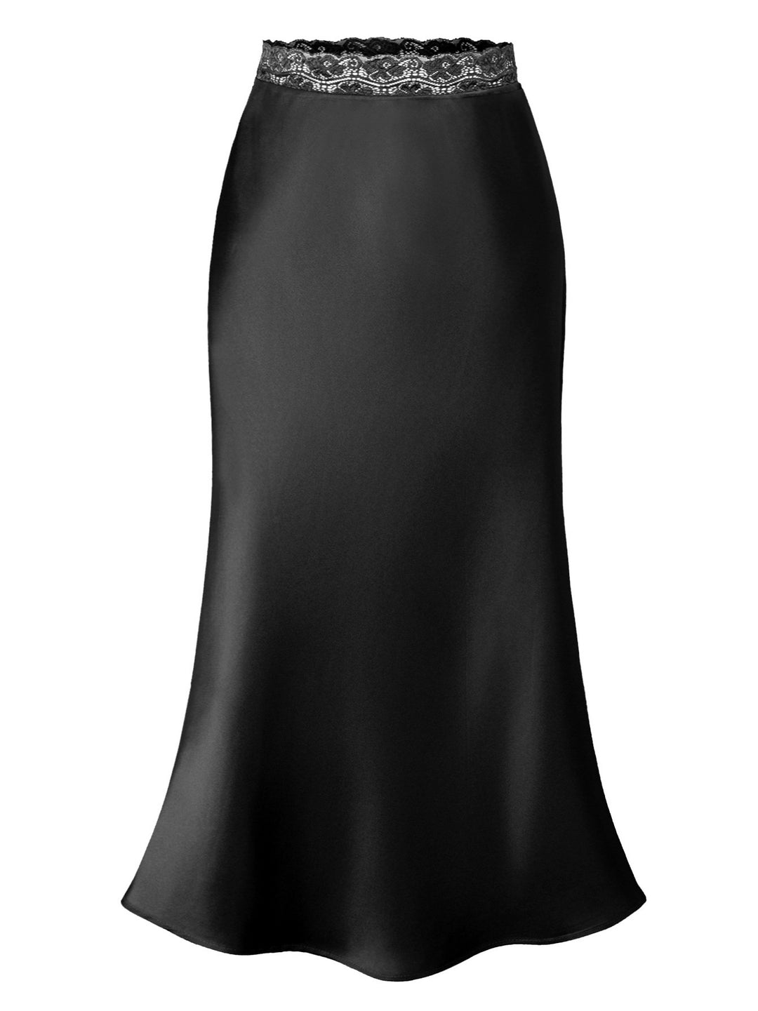 Damen eleganter Satin-Rock mit Spitzenbund EB