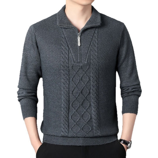 Herren Strickpullover mit hochabschließendem Kragen und durchgehendem Reißverschluss EB