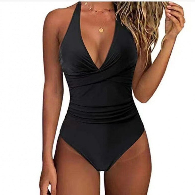 Damen Badeanzug mit raffiniertem Wickel-Design und floralem Muster EB