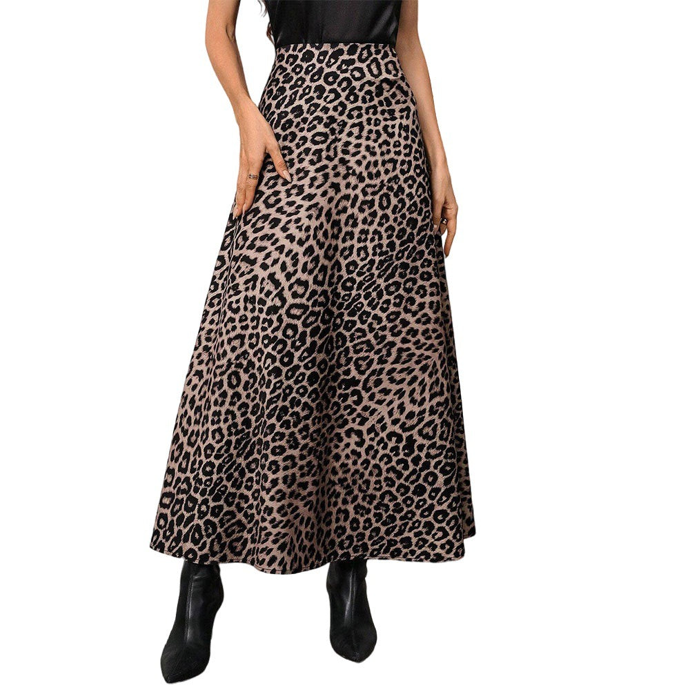 Damen Maxirock mit hohem Bund, ausgestellter A-Linie und markantem Leopardenprint Eichborn Berlin