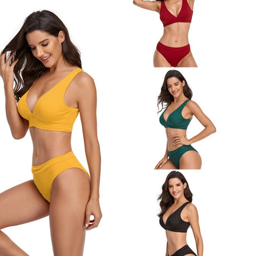Damen Bikini-Set mit sportlichem V-Ausschnitt und hohem Taillenslip EB