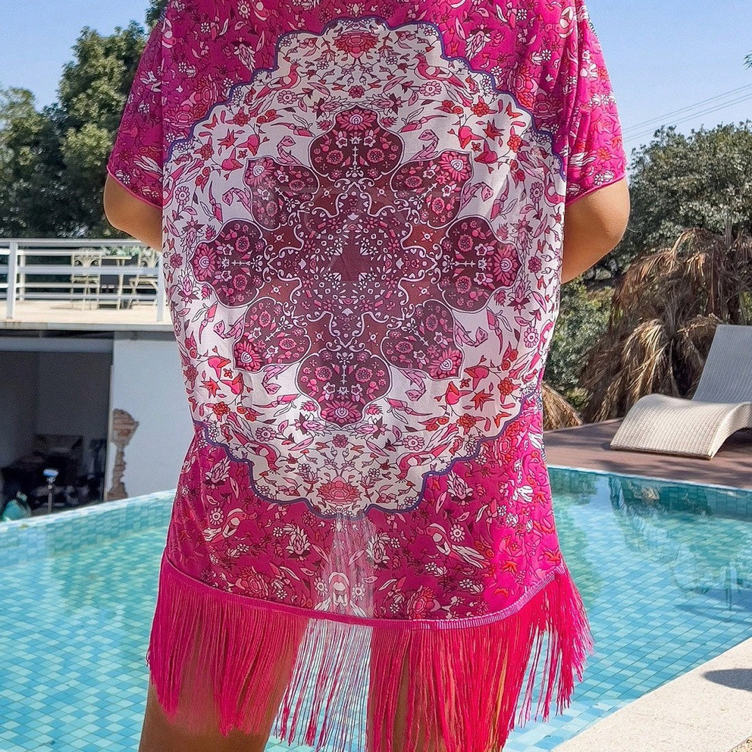 Damen Strandtunika mit verspieltem Fransen-Design EB