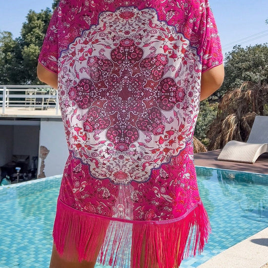 Damen Strandtunika mit verspieltem Fransen-Design EB