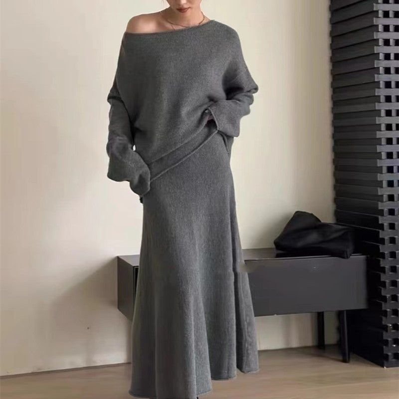 Damen Elegante Oversized-Strickkleid mit Off-Shoulder-Design EB