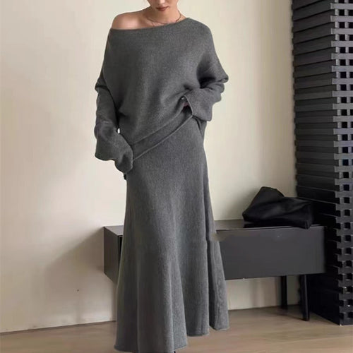 Damen Elegante Oversized-Strickkleid mit Off-Shoulder-Design EB