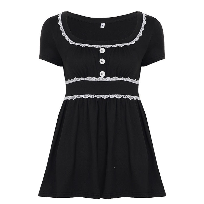 Damen Freizeitkleid mit Spitzenakzenten und eleganter Knopfleiste EB