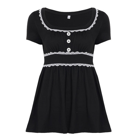 Damen Freizeitkleid mit Spitzenakzenten und eleganter Knopfleiste EB