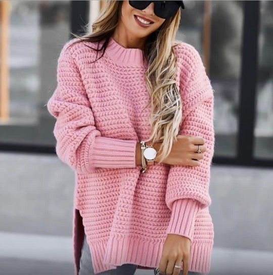 Damen Grobstrickpullover mit hochgeschnittenem Hals und lässigem Schnitt EB