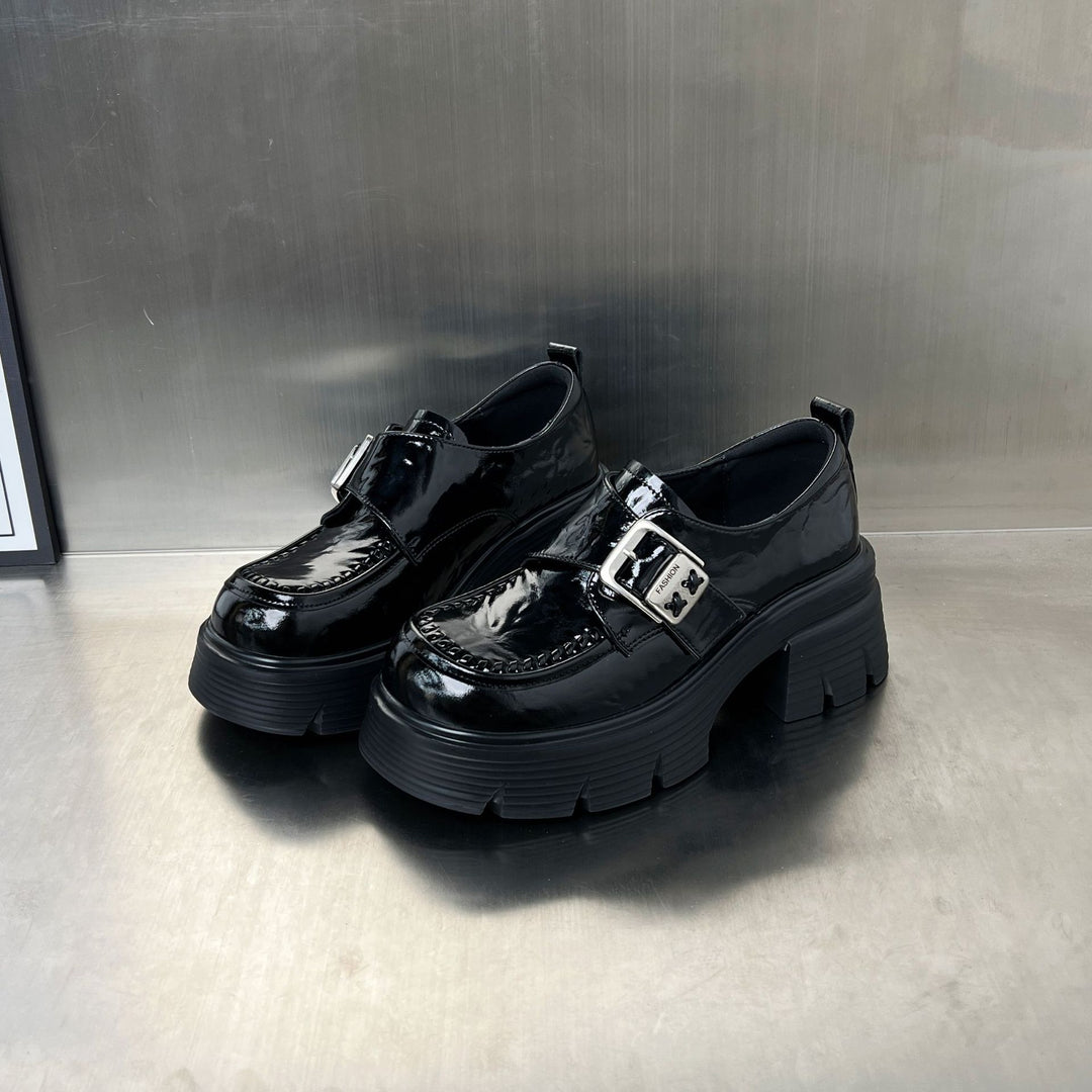 Damen elegante Schnürschuhe mit klobiger Sohle und modischen Schnallen EB