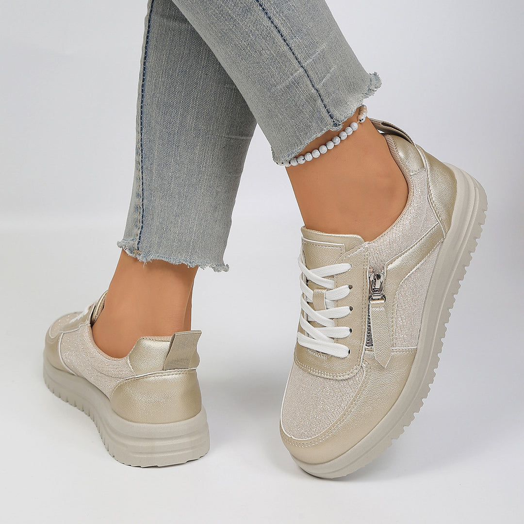 Damen Sneakers mit modischem Reißverschluss und bequemer Sohle EB
