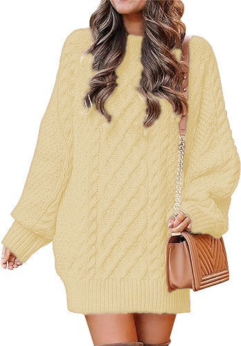 Damen Großer Strickpullover mit Zopfmuster und lässigem Schnitt EB