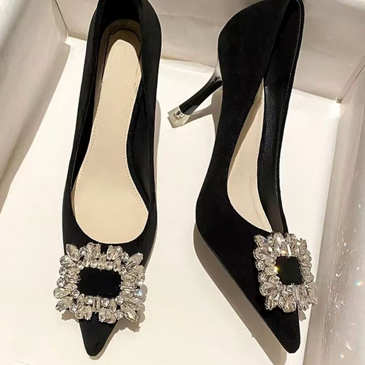 Damen elegante Pumps mit funkelndem Strassbesatz und modernem Design EB