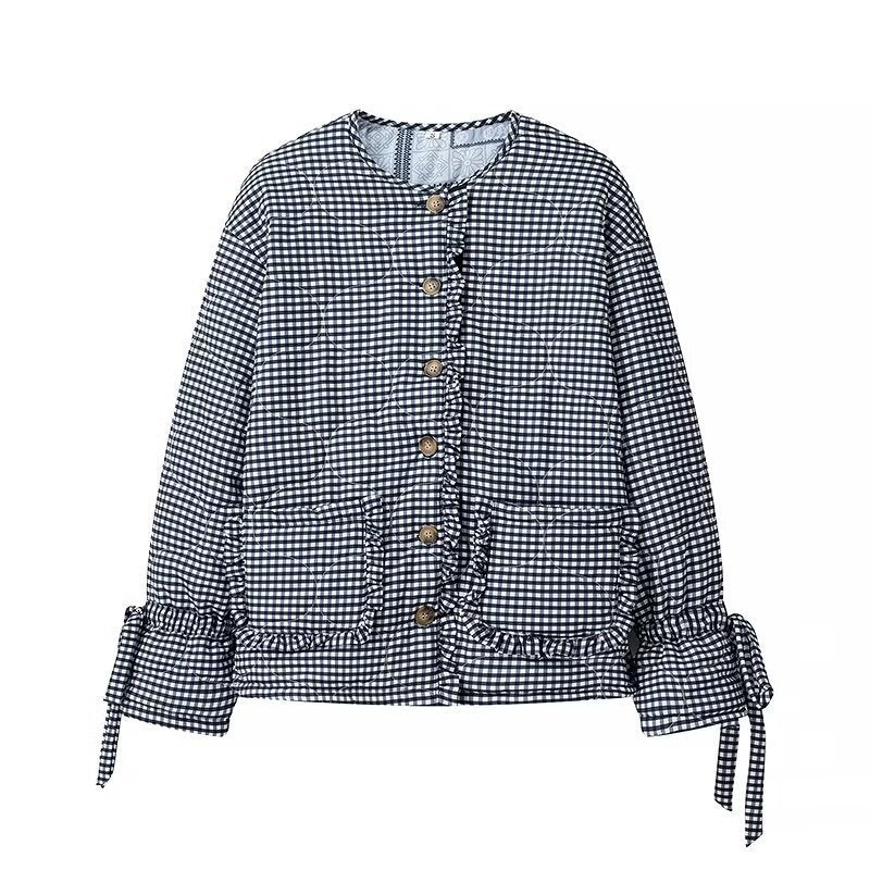 Damen Steppjacke mit gerafften Ärmeln und dekorativen Druckknöpfen EB