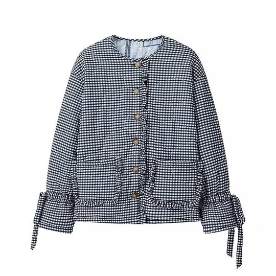 Damen Steppjacke mit gerafften Ärmeln und dekorativen Druckknöpfen EB