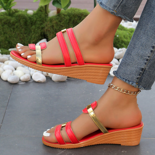 Damen Wedge-Sandalen mit wasserfestem Obermaterial und elegantem Riemendesign EB