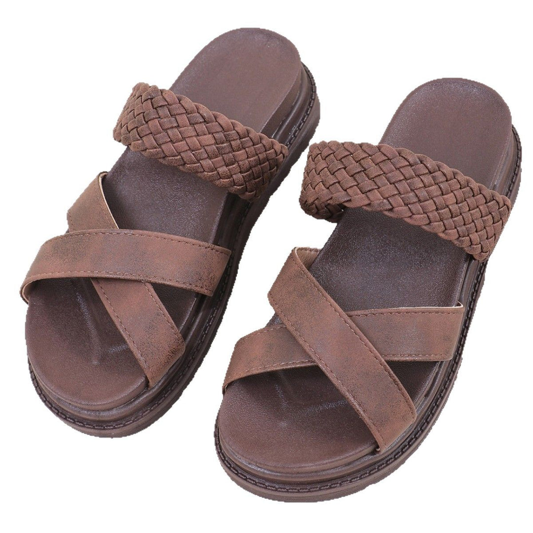 Damen Woven-Badesandalen mit Kreuzriemendesign und rutschfester Sohle EB