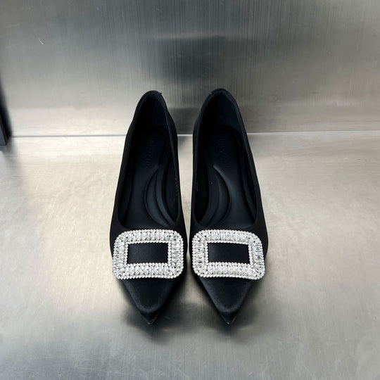Damen elegante Pumps mit funkelndem Strass-Buckle und schickem Absatz EB