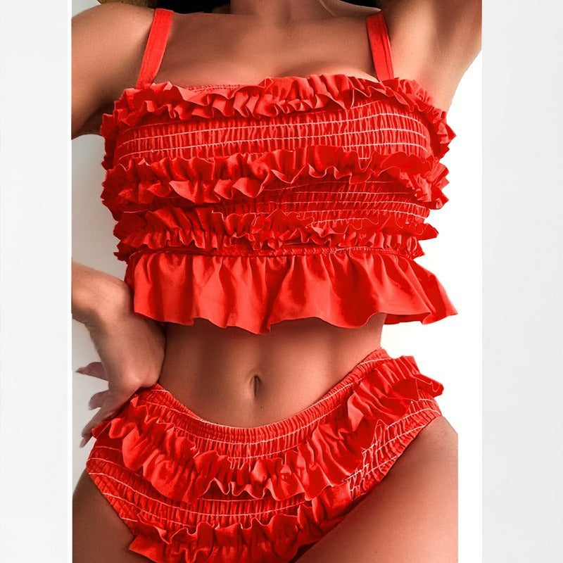 Damen Bikinihose mit voluminösen Rüschendetails EB