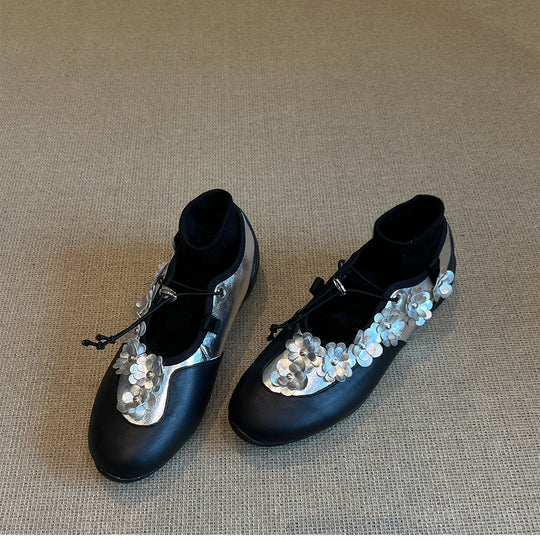 Damen modische Ballerinas mit floralem Akzent EB