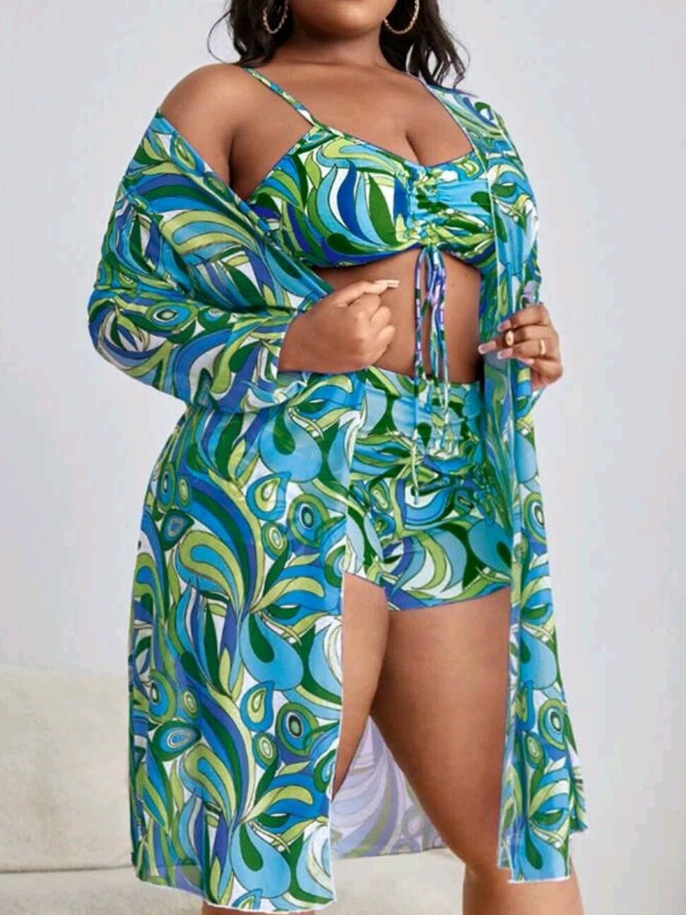 Damen Zweiteiliges Badeset mit durchscheinendem Cover-Up EB