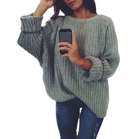 Damen Grobstrickpullover mit lässigem Schnitt und voluminösen Ärmeln EB