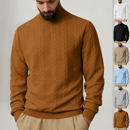 Herren nan Strickpullover mit Stehkragen, Zopfmuster, weichem Rippbündchen und Regular Fit EB
