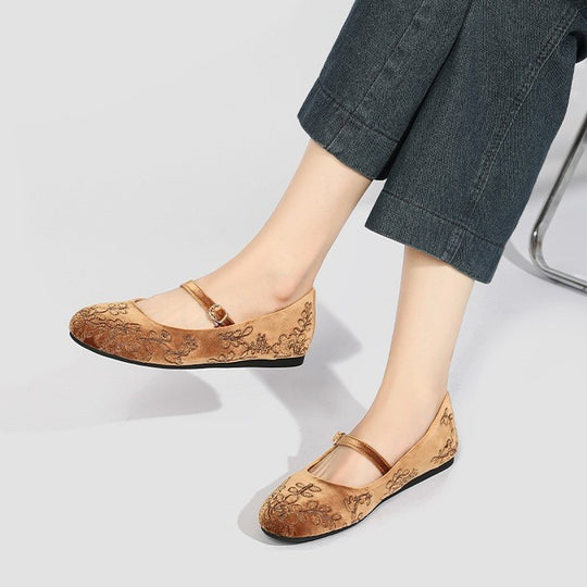 Damen Ballerinas mit dekorativem Blumenmuster und komfortablem Riemendesign EB