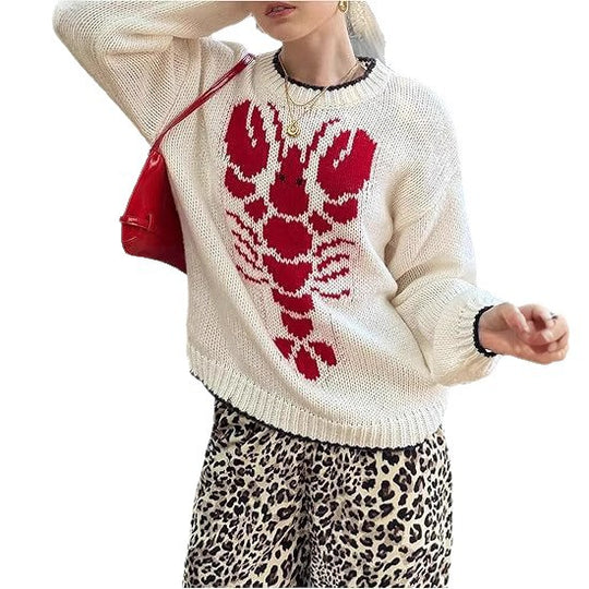 Damen Strickpullover mit Krabbenmotiv und lässigem Schnitt EB