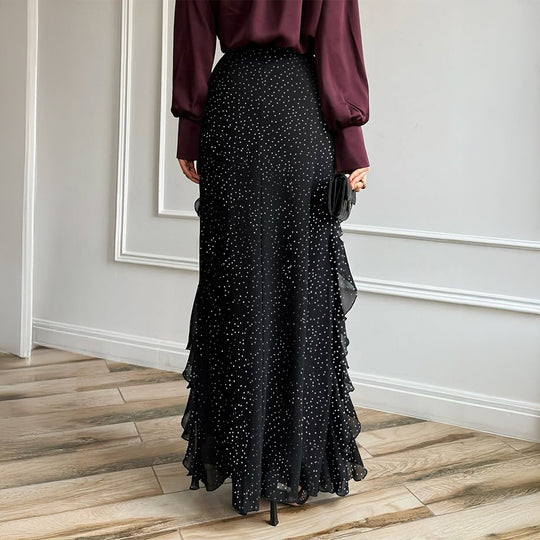 Damen nan Maxirock mit hohem Taillenbund, asymmetrischen Volants und fließender Chiffon‑Optik EB