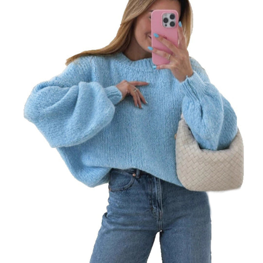 Damen kuscheliger Pullover mit voluminösen Ärmeln und strukturiertem Design EB