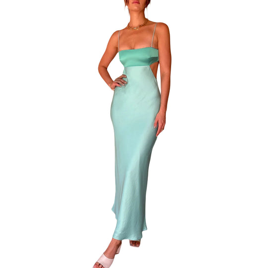 Damen elegantes langes Kleid mit innovativem Cut-Out Design und zarten Spaghettiträgern EB