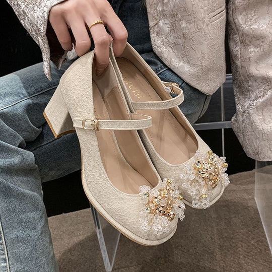 Damen Mary Jane Pumps mit funkelnden Perlen-Applikationen EB
