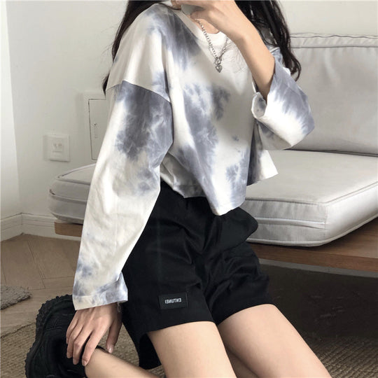 Damen cropped Sweatshirt mit modernen Batik-Designs und lässigem Schnitt EB