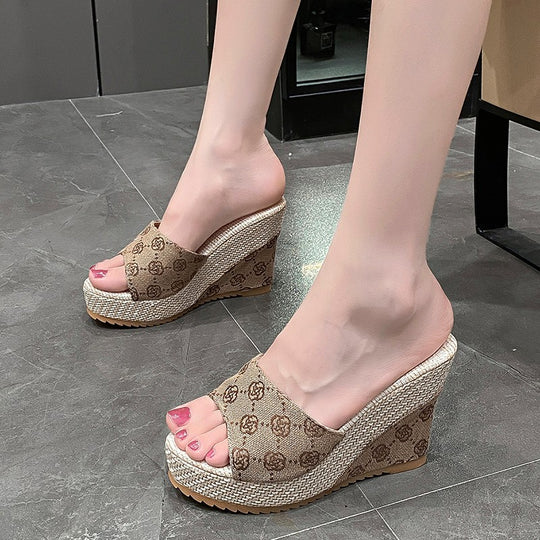 Damen elegante Wedge-Pantoletten aus hochwertiger Textilfaser mit modischem Design EB
